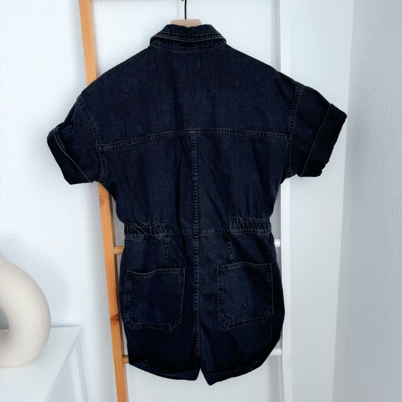 Free People We The Free Marci Cuffed Shortalls Rebel Black Shorts Denim Romper M - Picture 5 of 12